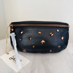 HOBO Fern Studded Leather Belt Bag Fanny Pack Crossbody, Black/Rose Gold NWT